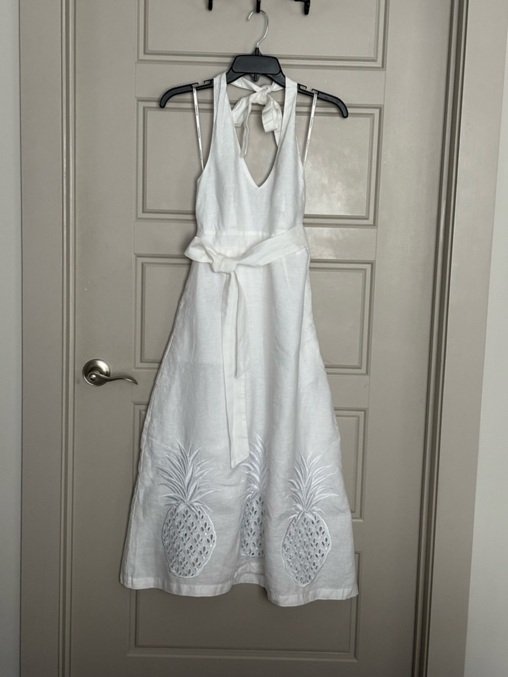 Tommy Bahama White Halter Midi Dress with Embroidered Pineapples